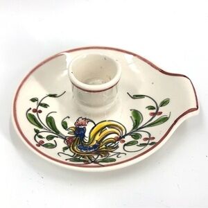Anfora Agueda Hand Painted Rooster Candle Holder Portugal Chamberstick Signed